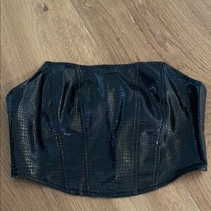 Small Zip back Black Croc-Embossed Strapless Top
